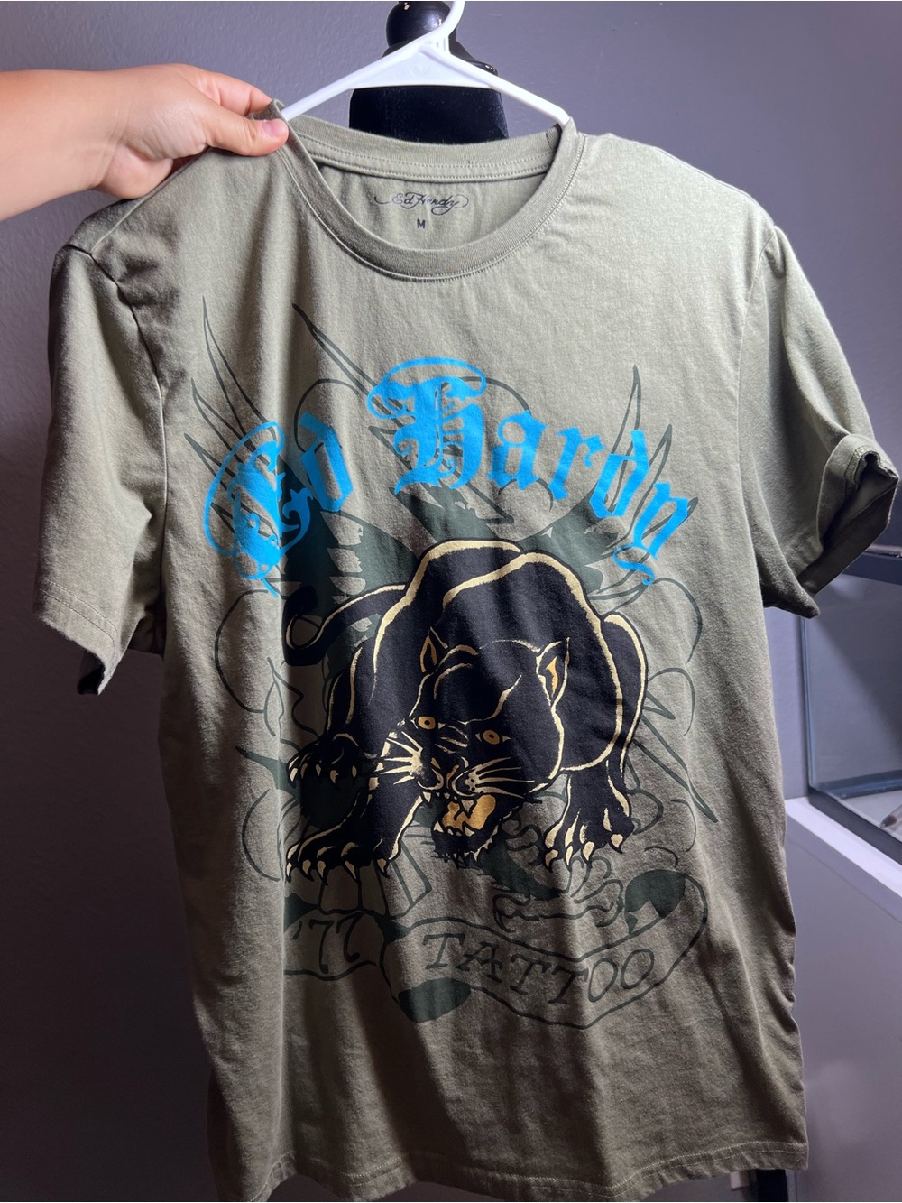 Ed Hardy Shirt Men's M Crouching Panther Graphic Winged Y2K Tattoo Streetwear